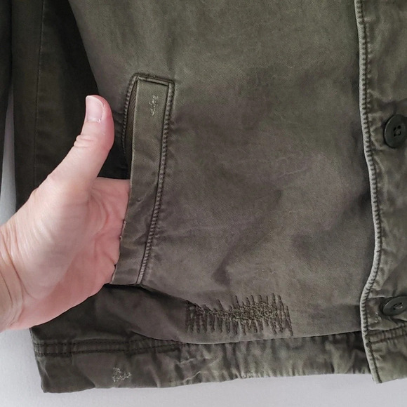 American Eagle Outfitters 100% Cotton Jacket Small Army Green Distressed Pockets - Picture 4 of 11